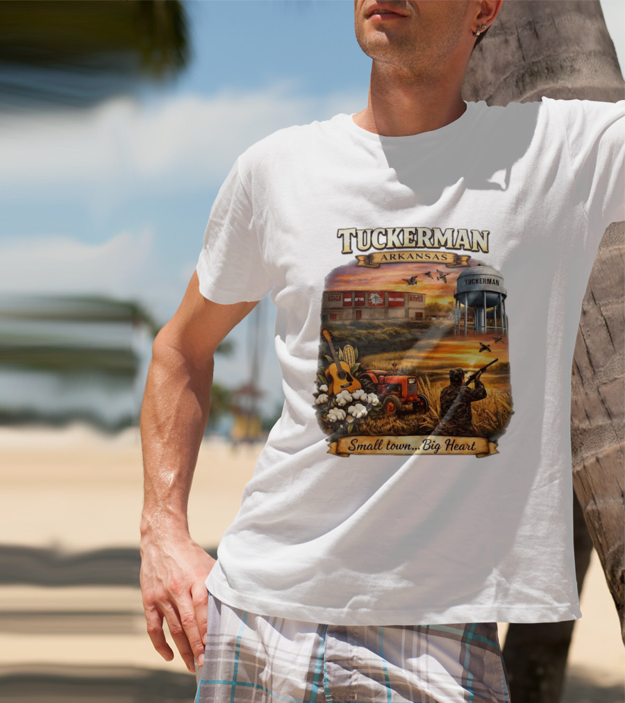 Tuckerman Arkansas Home Of The Bulldogs Water Tower Small Town Big Heart Tractor Hunter Guitar T-Shirt
