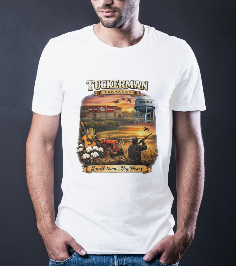 Tuckerman Arkansas Home Of The Bulldogs Water Tower Small Town Big Heart Tractor Hunter Guitar T-Shirt
