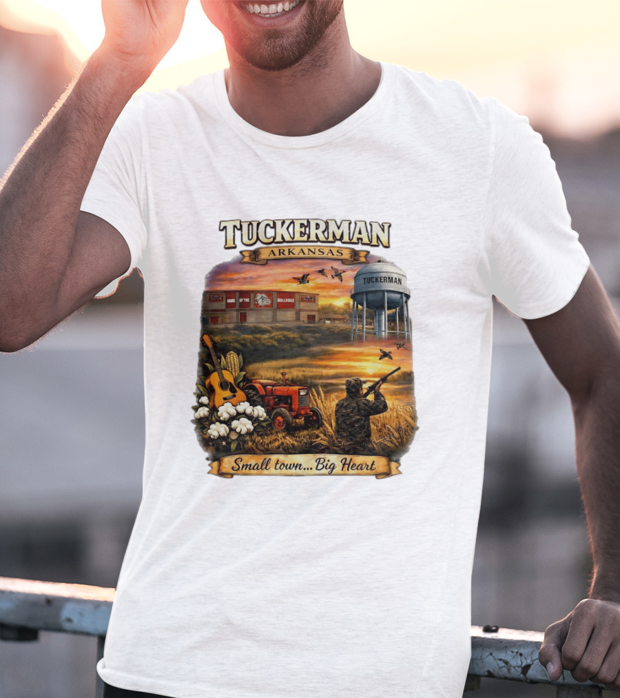 Tuckerman Arkansas Home Of The Bulldogs Water Tower Small Town Big Heart Tractor Hunter Guitar T-Shirt