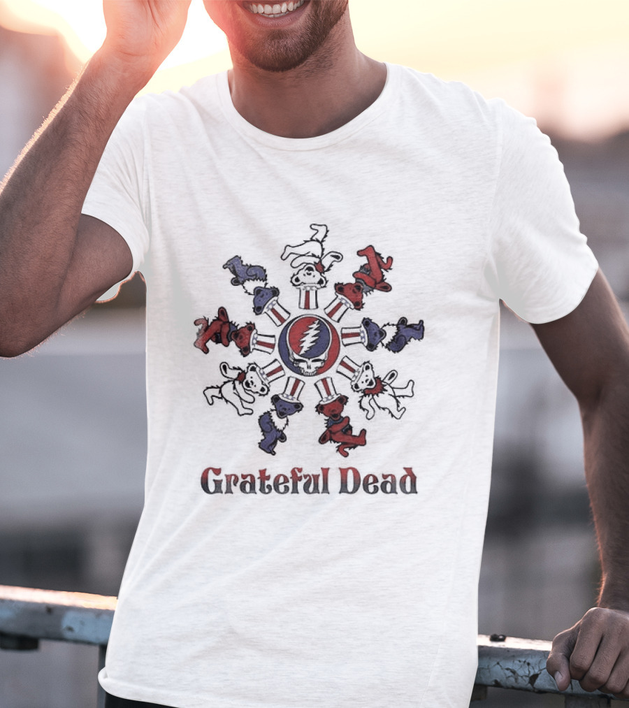 Grateful Dead Bears Dancing Around Steal Your Face Skull T-Shirt