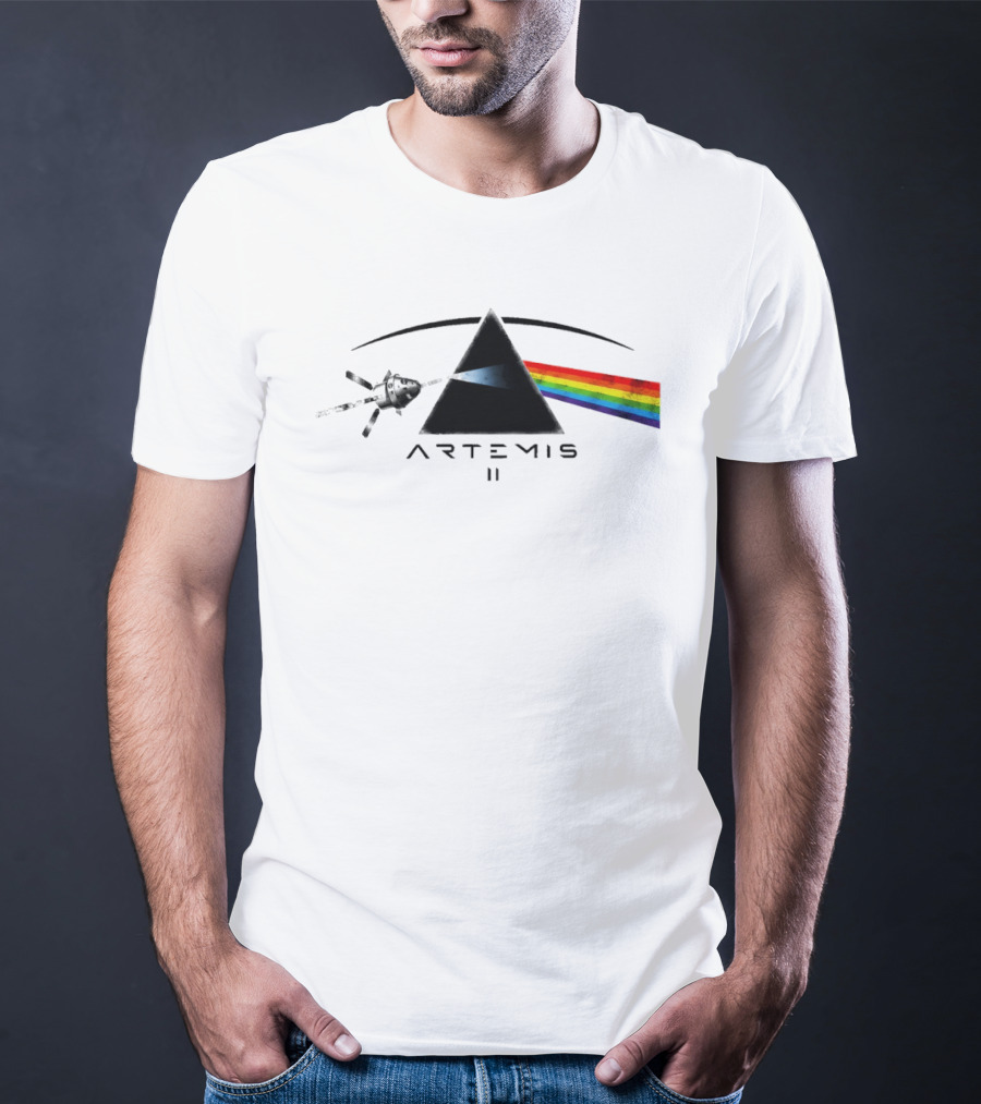 Artemis II Orion Space Program Dark Side Rainbow Triangle T-Shirt