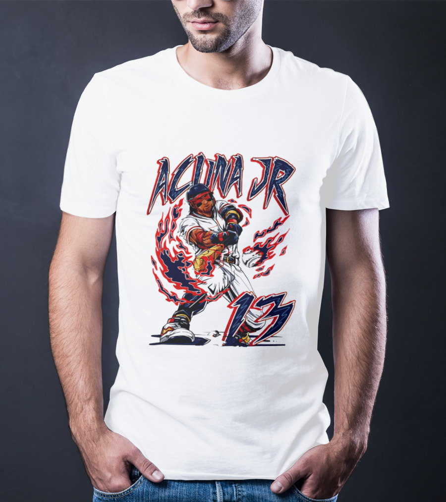 Ronald Acuna Jr Atlanta Braves 13 Hand Drawn Baseball T-Shirt