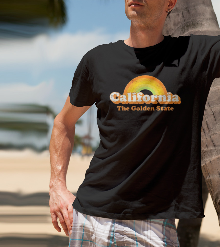 California The Golden State Retro Rainbow T-Shirt