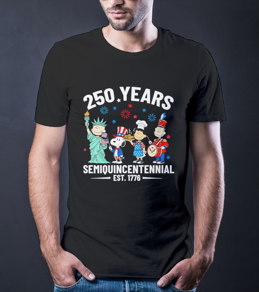Peanuts Characters Celebrating 250 Years American Semiquincentennial Est 1776 T-Shirt