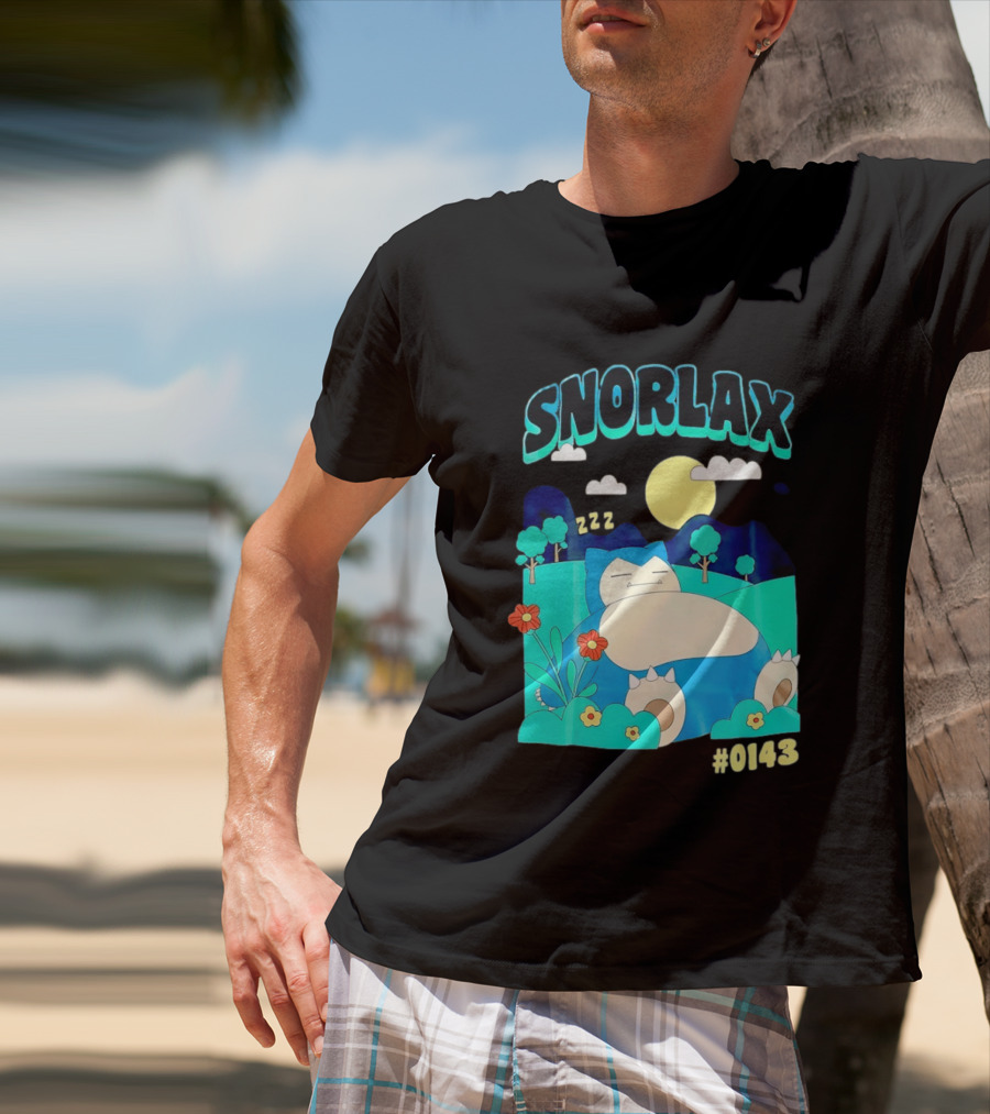 SNORLAX Sleeping Zzz #0143 With Sun And Flowers In Nature Scene T-Shirt