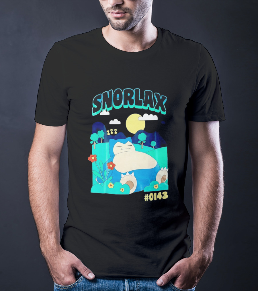 SNORLAX Sleeping Zzz #0143 With Sun And Flowers In Nature Scene T-Shirt