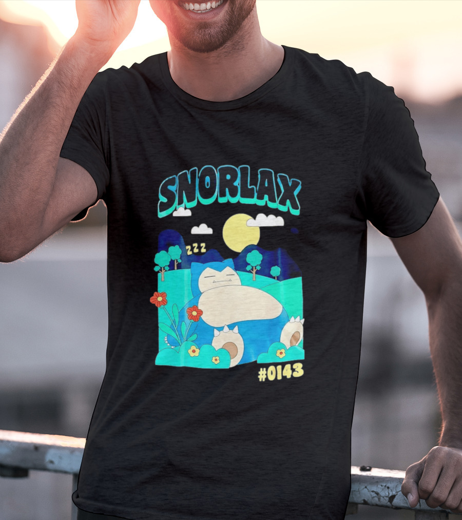 SNORLAX Sleeping Zzz #0143 With Sun And Flowers In Nature Scene T-Shirt