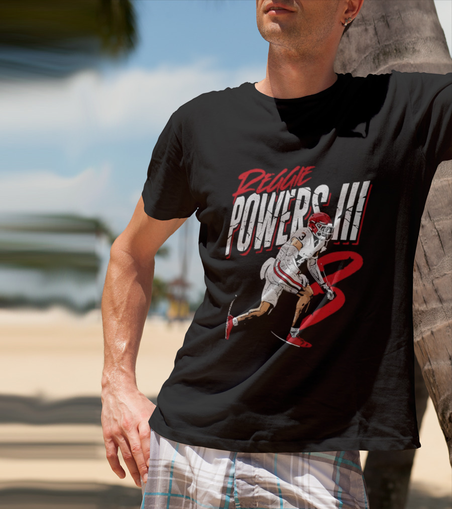 Reggie Powers III Football Athlete Red And White Action T-Shirt