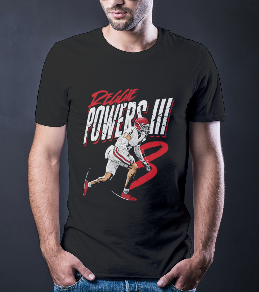 Reggie Powers III Football Athlete Red And White Action T-Shirt