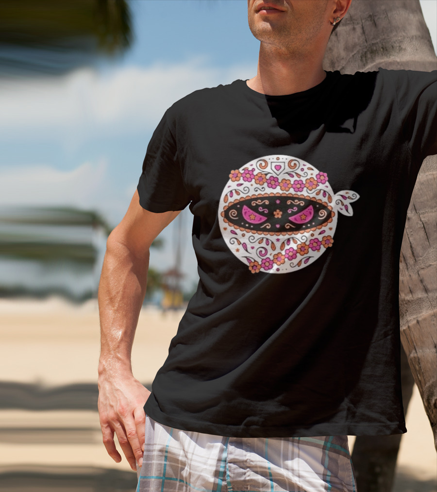 Dia De Los Muertos San Diego Padres Pitching Ninja Baseball Skull Floral T-Shirt