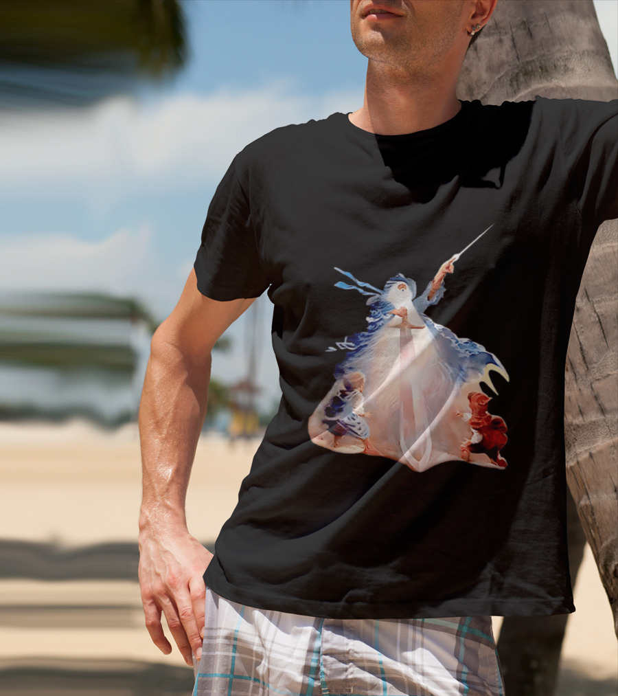 The Lord Of The Rings Gandalf And Hobbits Magic Sword Fantasy Scene T-Shirt