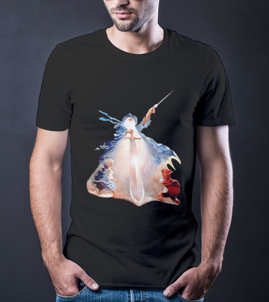 The Lord Of The Rings Gandalf And Hobbits Magic Sword Fantasy Scene T-Shirt