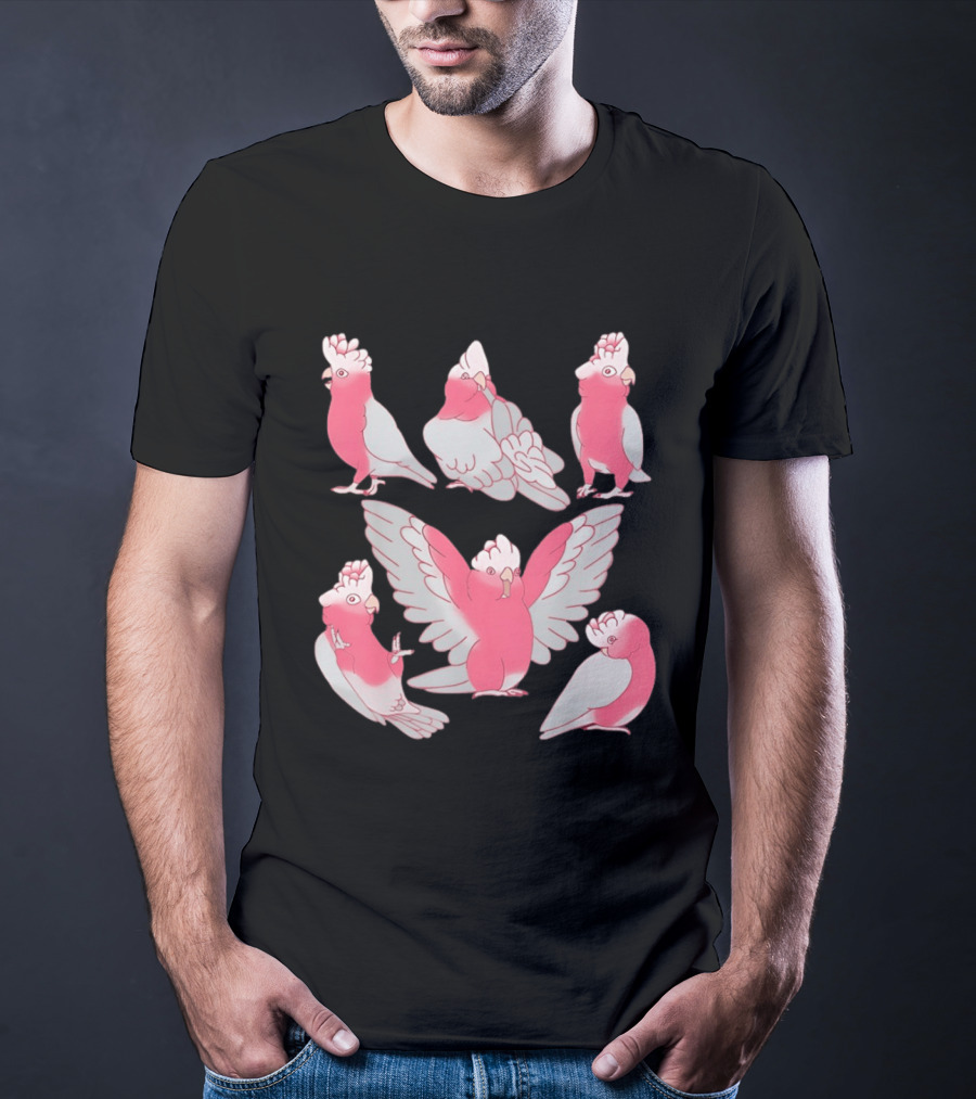 Galah Cockatoo Pink Parrot Birb Cute Cartoon Characters T-Shirt