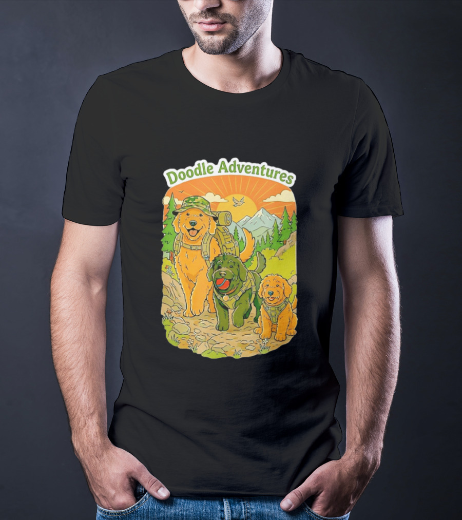 Doodle Adventures Three Dogs Picnic Adventure Sunset T-Shirt