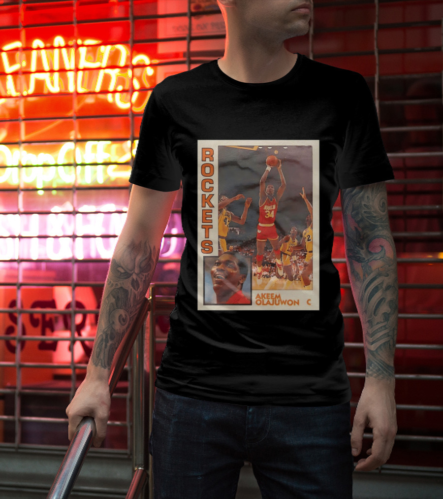 Hakeem Olajuwon Houston Rockets Vintage Basketball Card T-Shirt