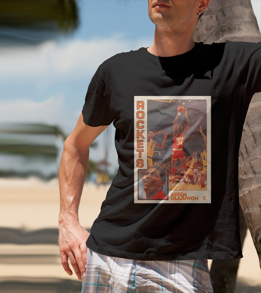 Hakeem Olajuwon Houston Rockets Vintage Basketball Card T-Shirt