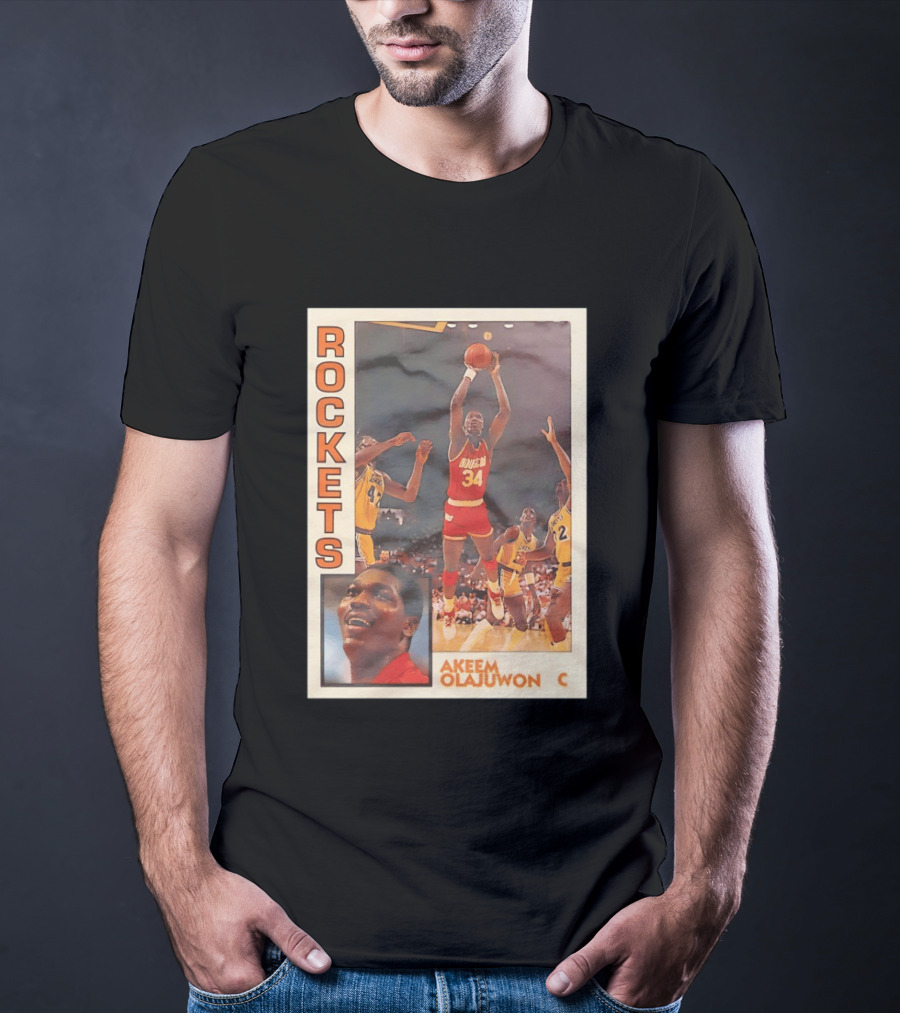 Hakeem Olajuwon Houston Rockets Vintage Basketball Card T-Shirt