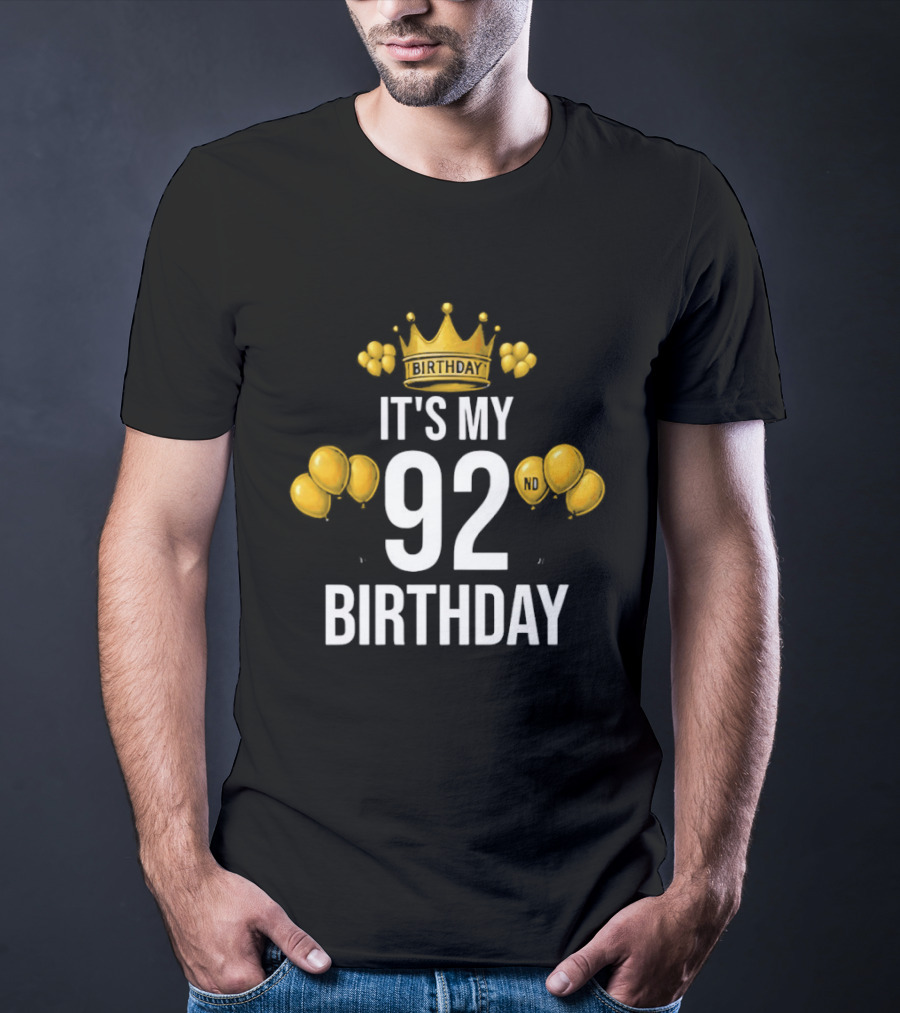 Golden Crown It's My 92nd Birthday Celebration With Paw Prints T-Shirt