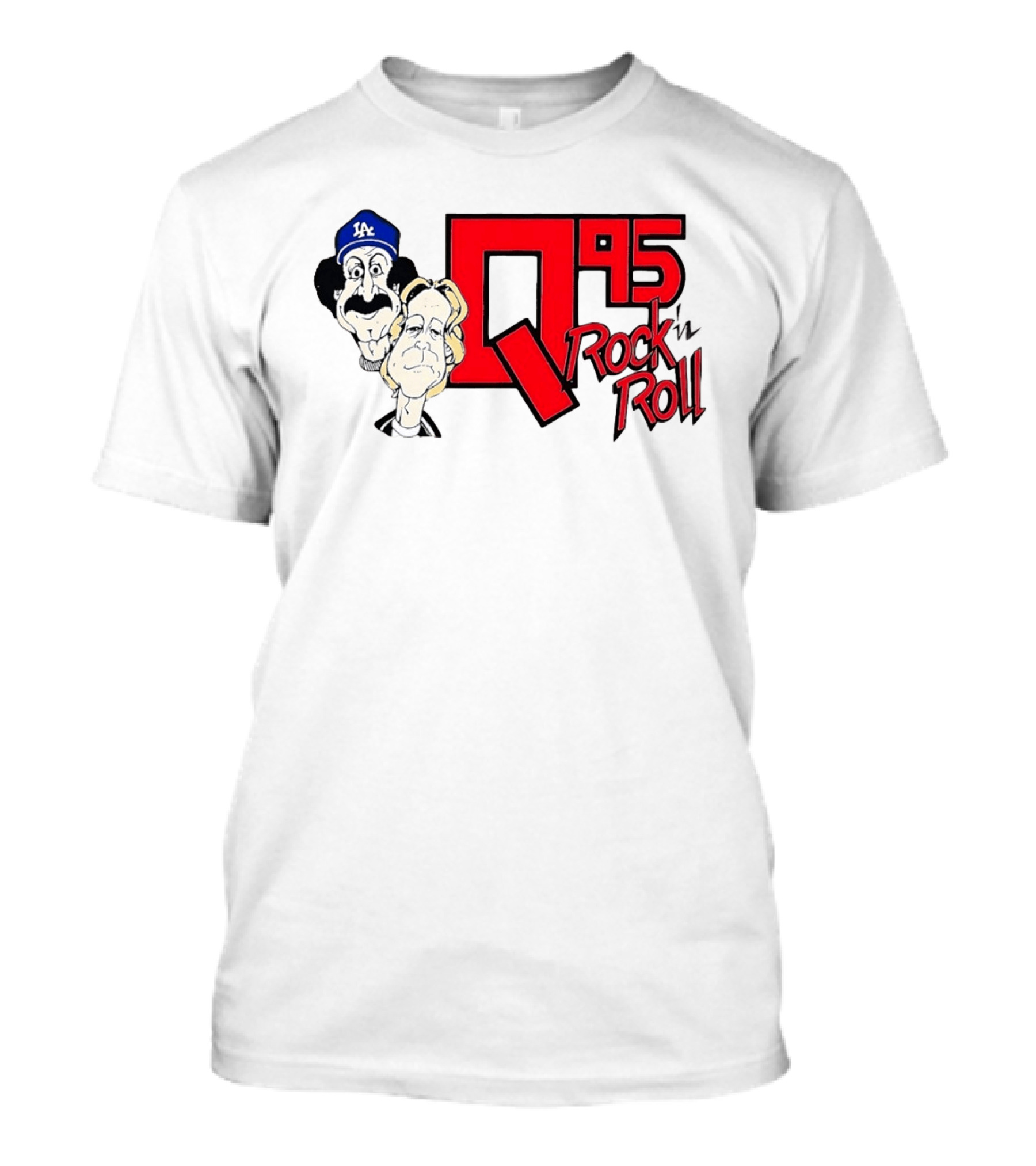 Q95 Rock 'n Roll Characters Wearing LA Dodgers Hat T-Shirt
