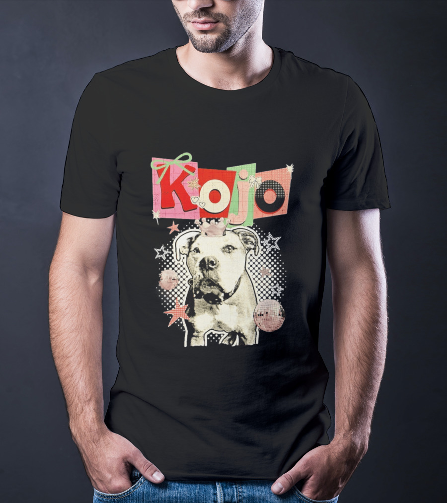 Kojo Dog Crown Retro Style Collage With Hearts And Stars T-Shirt
