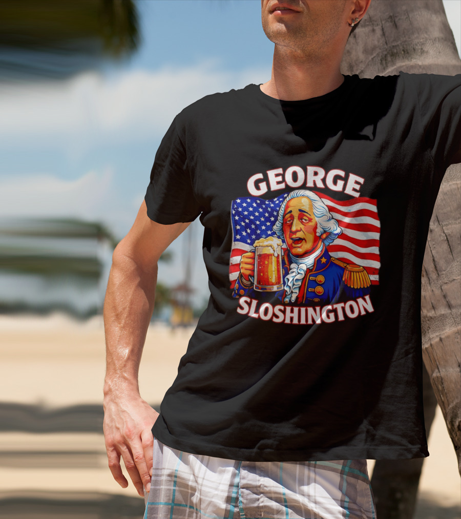 George Sloshington Patriotic Beer With American Flag T-Shirt