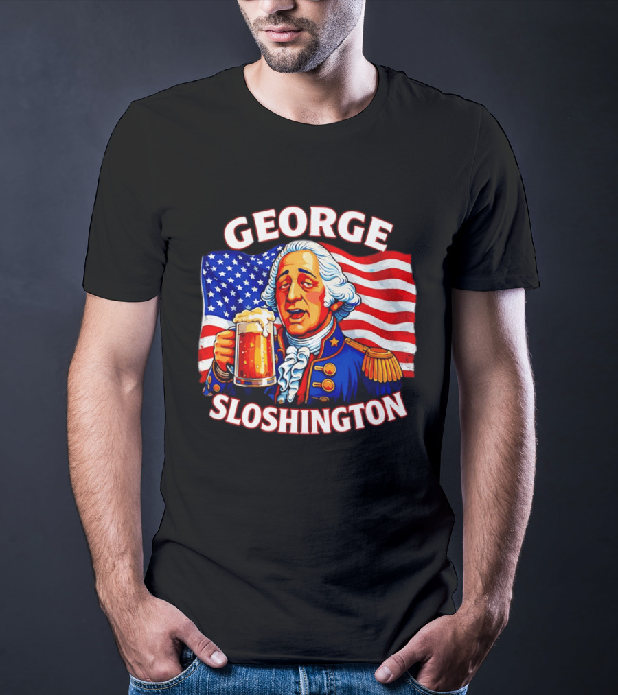 George Sloshington Patriotic Beer With American Flag T-Shirt