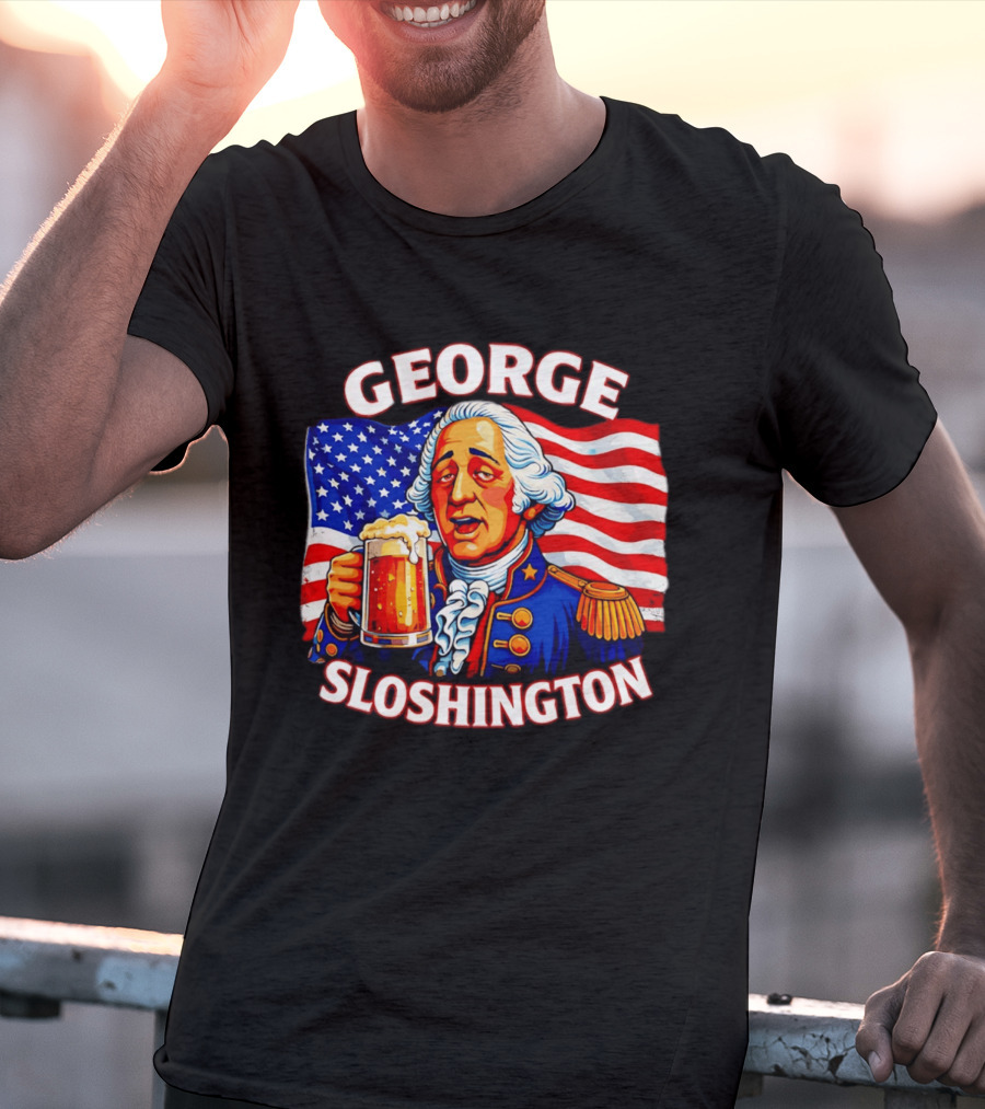 George Sloshington Patriotic Beer With American Flag T-Shirt