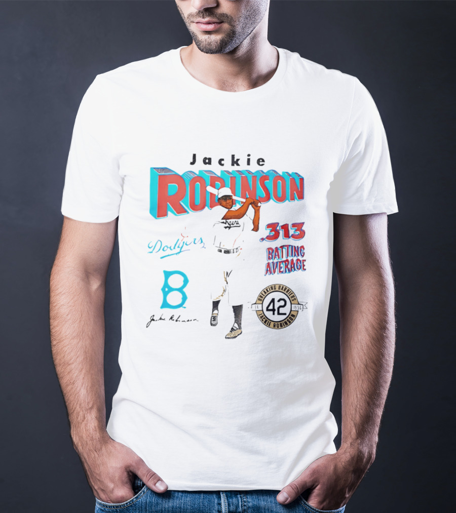 Jackie Robinson Dodgers Breaking Barriers 42 .313 Batting Average T-Shirt