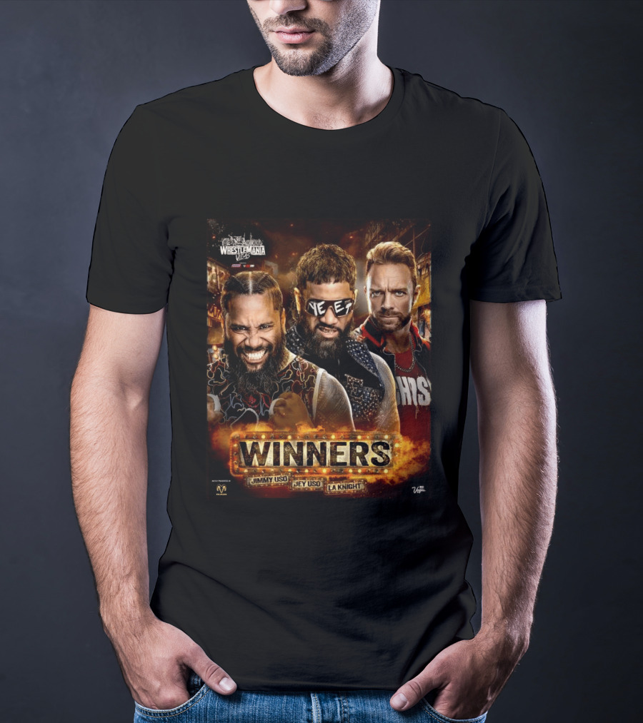 WWE WrestleMania 42 Winners Jimmy Uso Jey Uso LA Knight T-Shirt