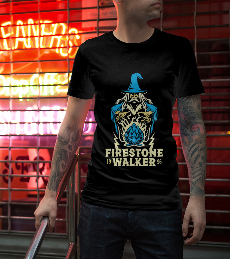 Firestone Walker 1996 Wizard Hat And Bearded Figure With Lightning Bolts T-Shirt
