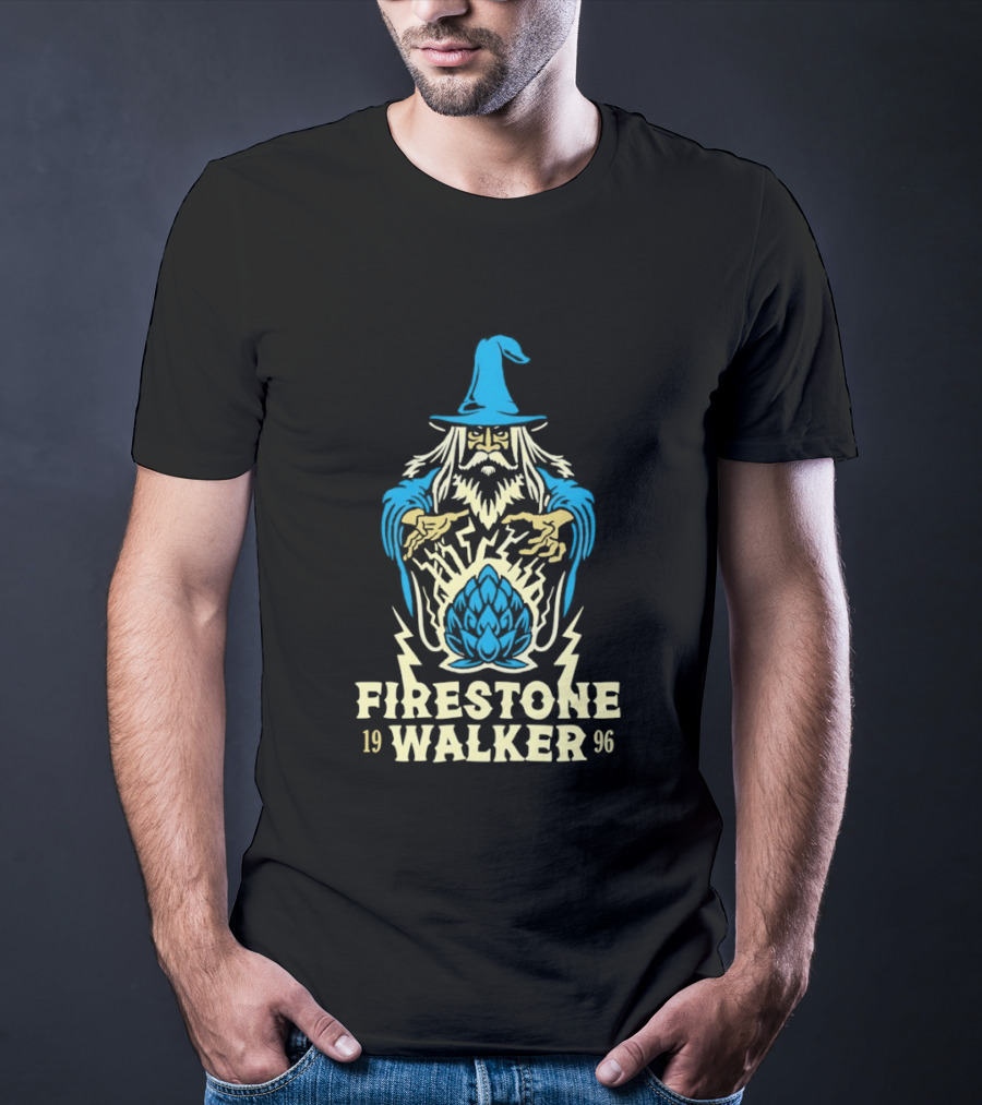 Firestone Walker 1996 Wizard Hat And Bearded Figure With Lightning Bolts T-Shirt