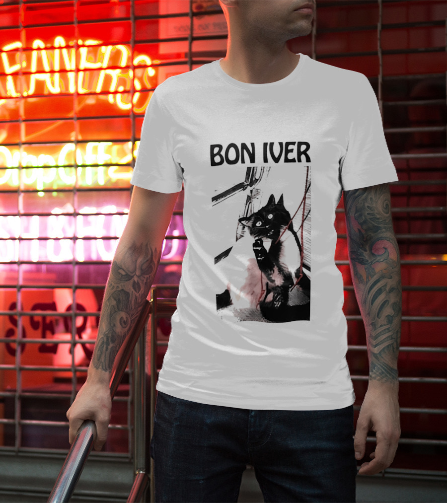 Bon Iver Cat With Guitar Image T-Shirt