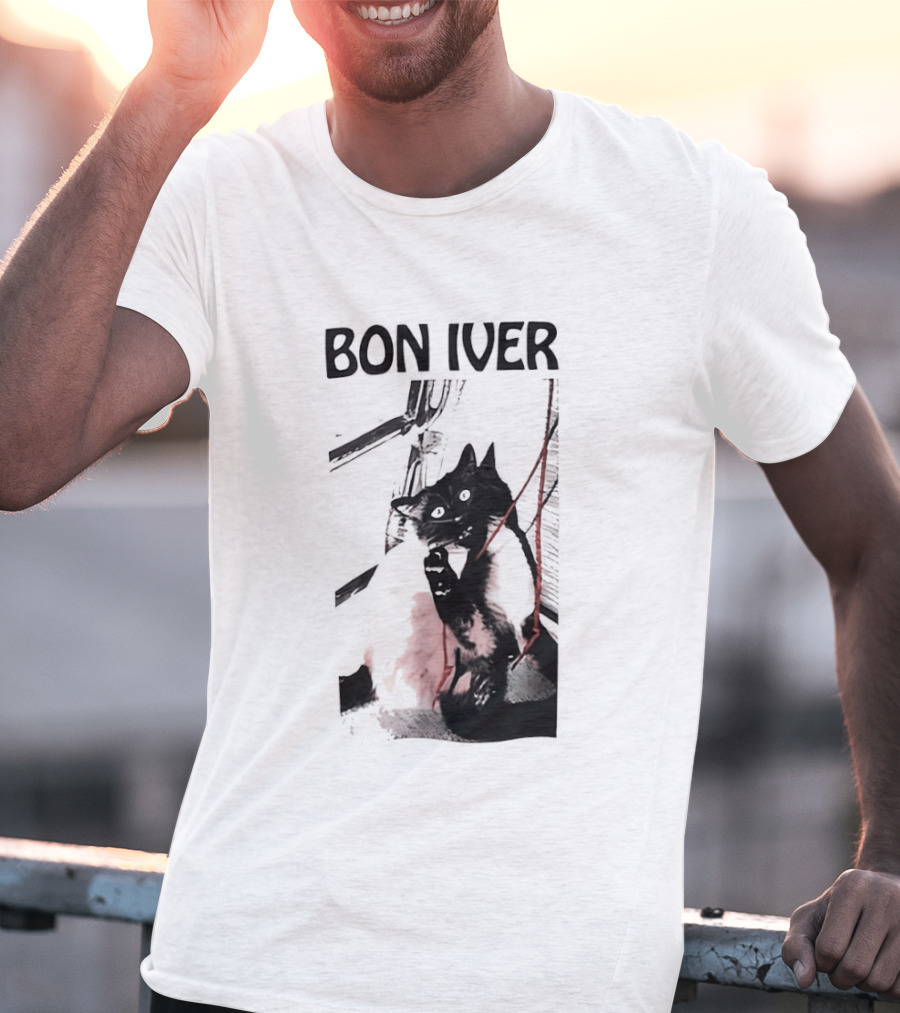 Bon Iver Cat With Guitar Image T-Shirt