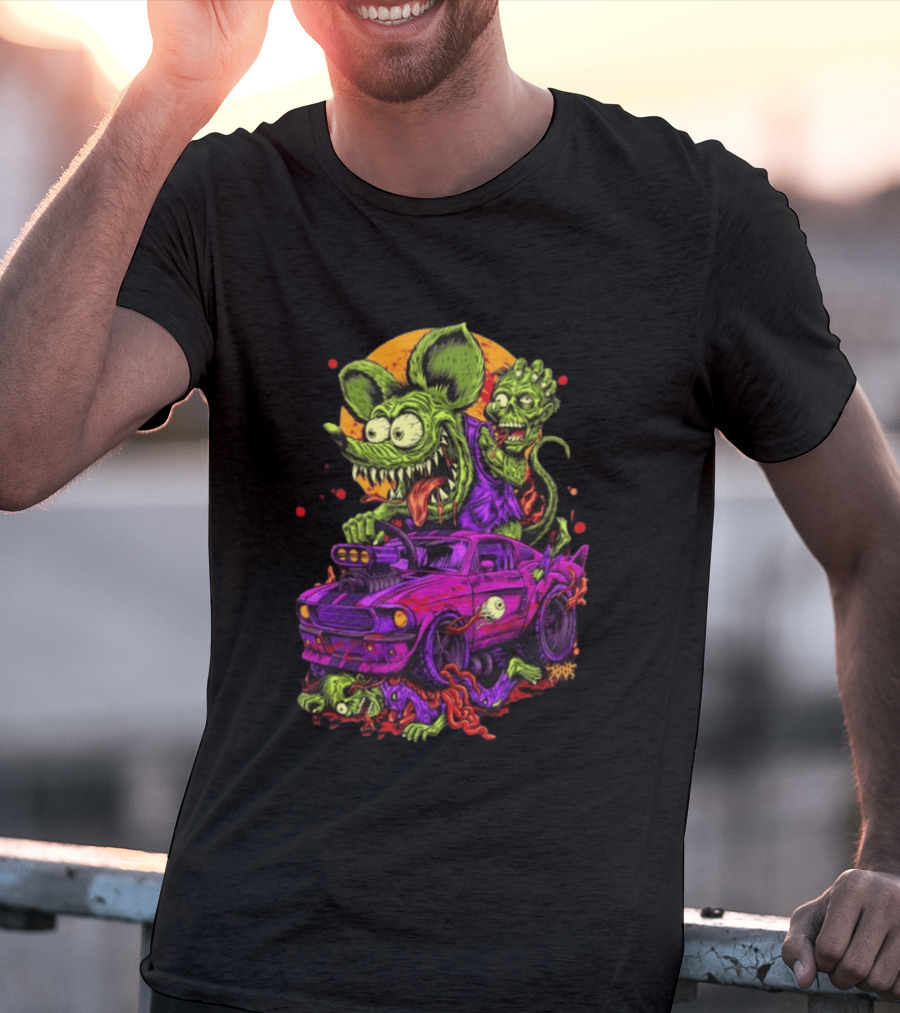 Rat Fink Vs Zombies Classic Monster Car Battle Vintage Horror T-Shirt