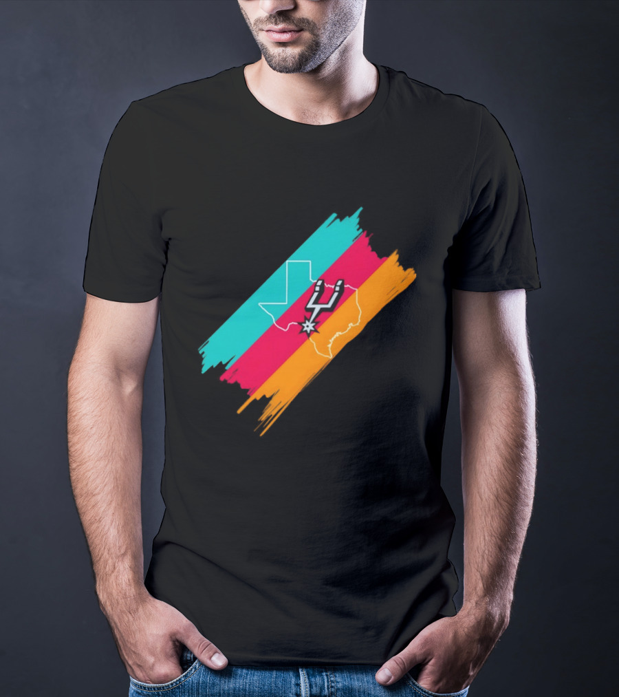 San Antonio Spurs Texas Map Neon Colors 2026 NBA Basketball T-Shirt