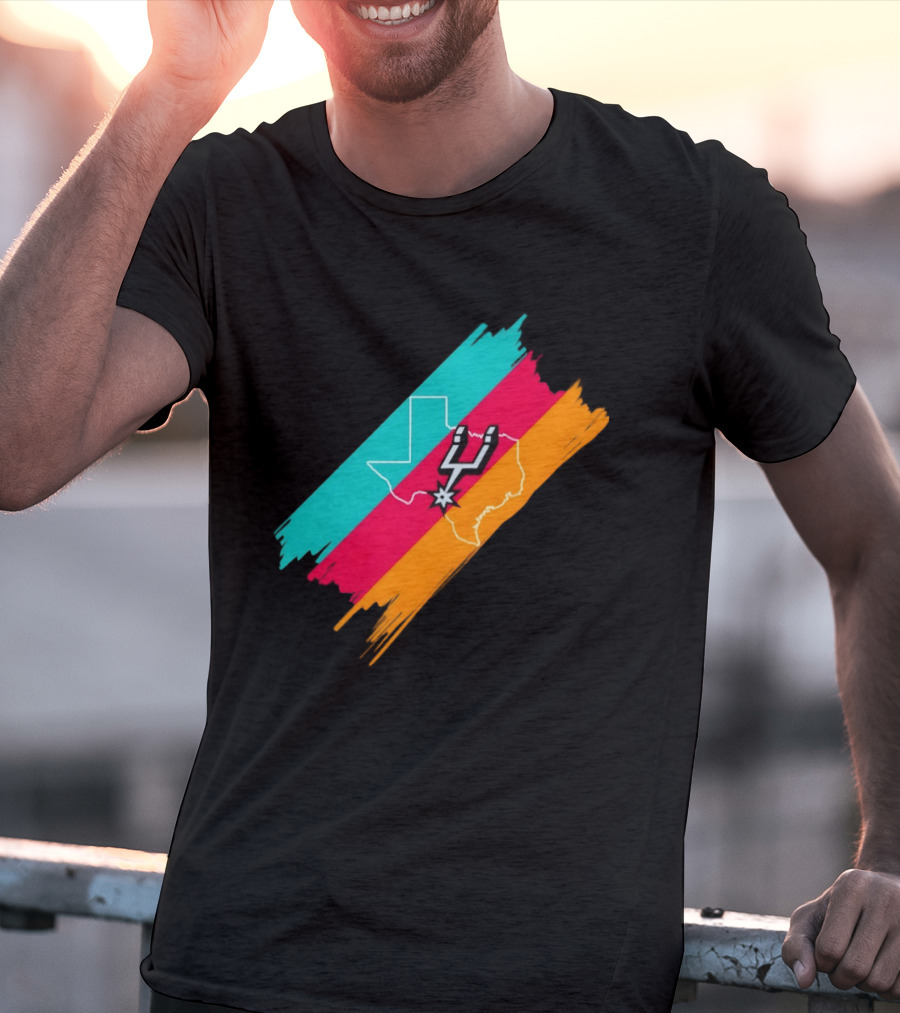 San Antonio Spurs Texas Map Neon Colors 2026 NBA Basketball T-Shirt