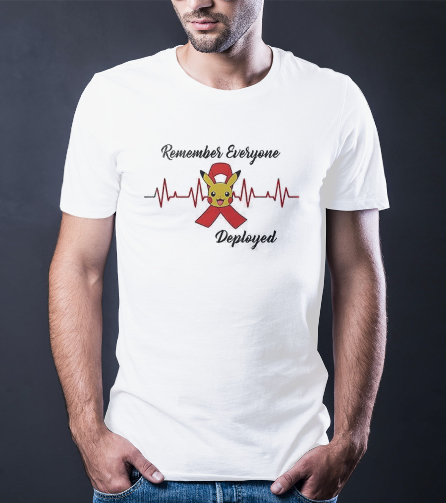 Pikachu Remember Everyone Deployed Support Ribbon Red T-Shirt