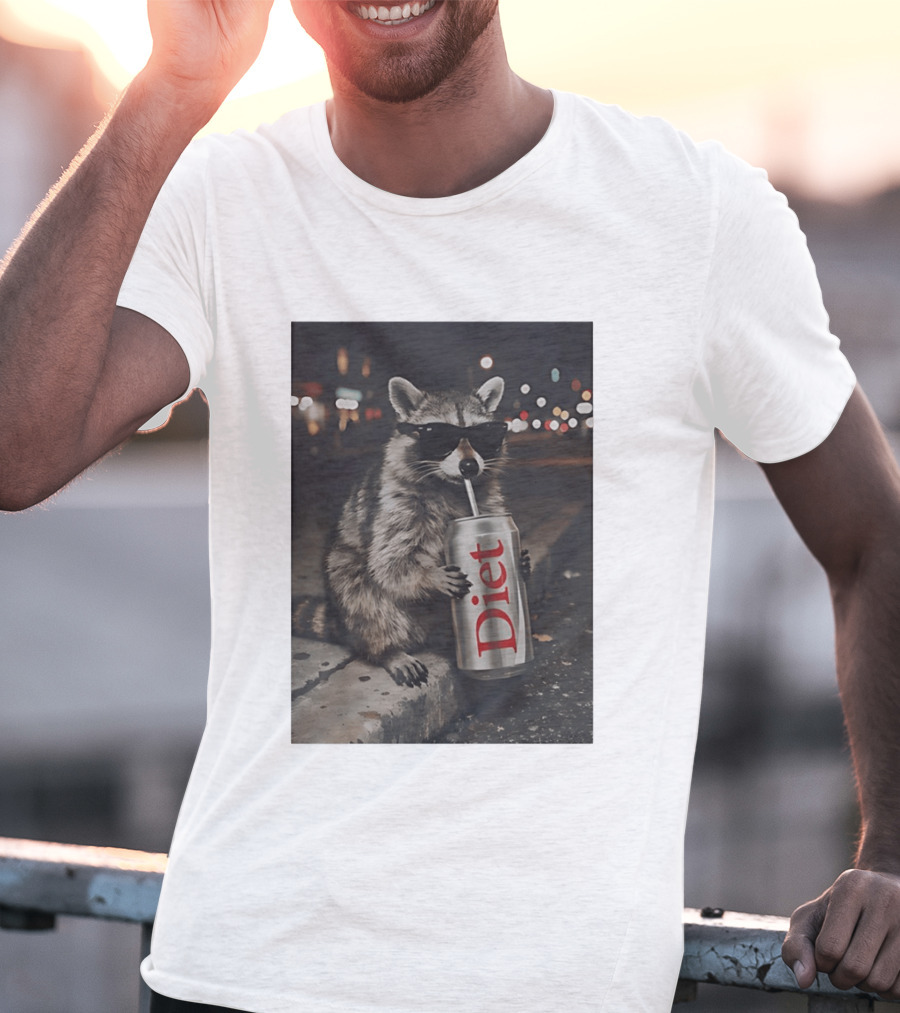Raccoons Diet Soda Gen Z Dank Meme Raccoon With Sunglasses And Soda Can T-Shirt
