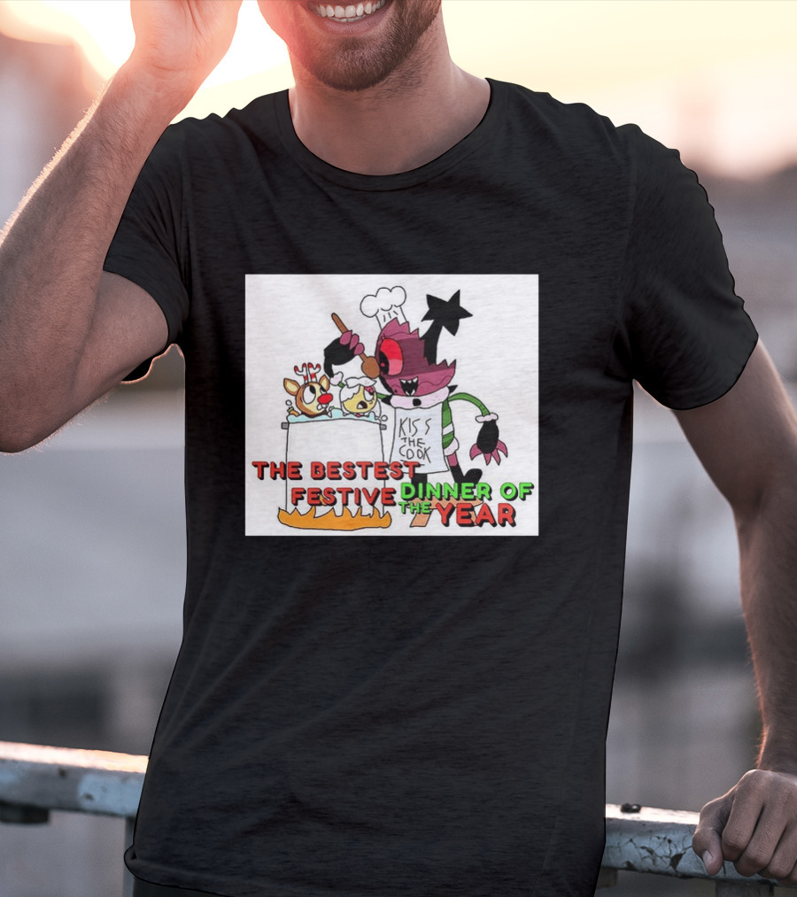 The Bestest Festive Dinner Of The Year Kiss The Cook Chef Monster Reindeer Cooking T-Shirt