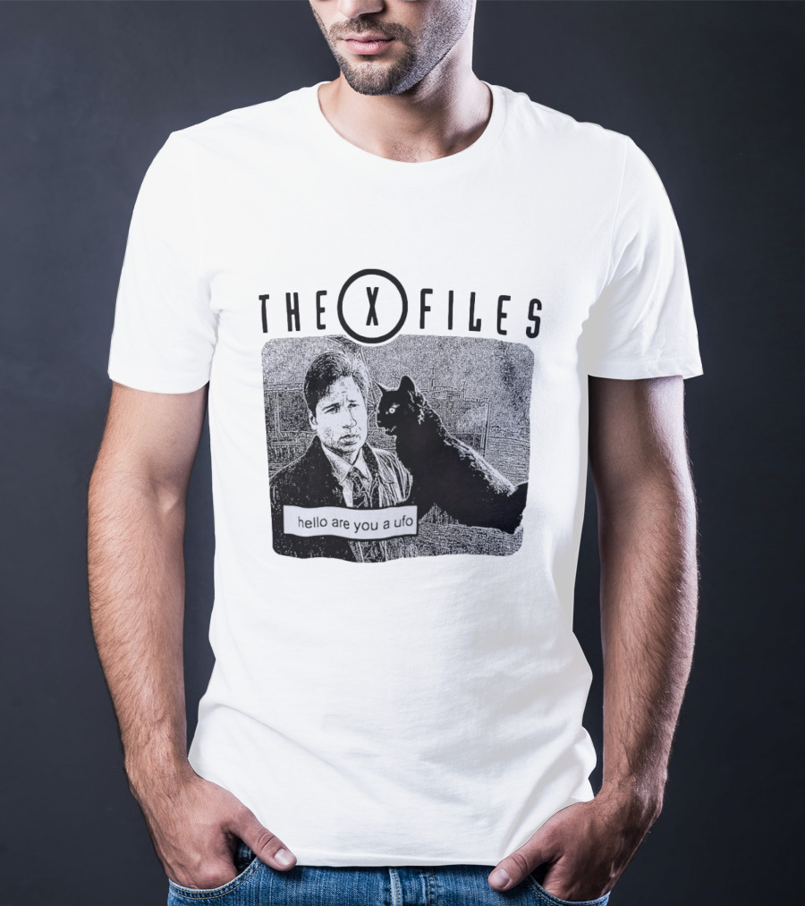 The X Files Hello Are You A UFO Mulder Black Cat T-Shirt