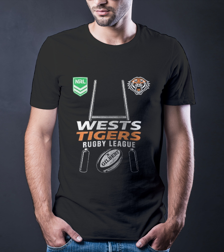 Wests Tigers Rugby League NRL X Motor Harley Davidson Skeleton Gilbert Rugby Ball T-Shirt
