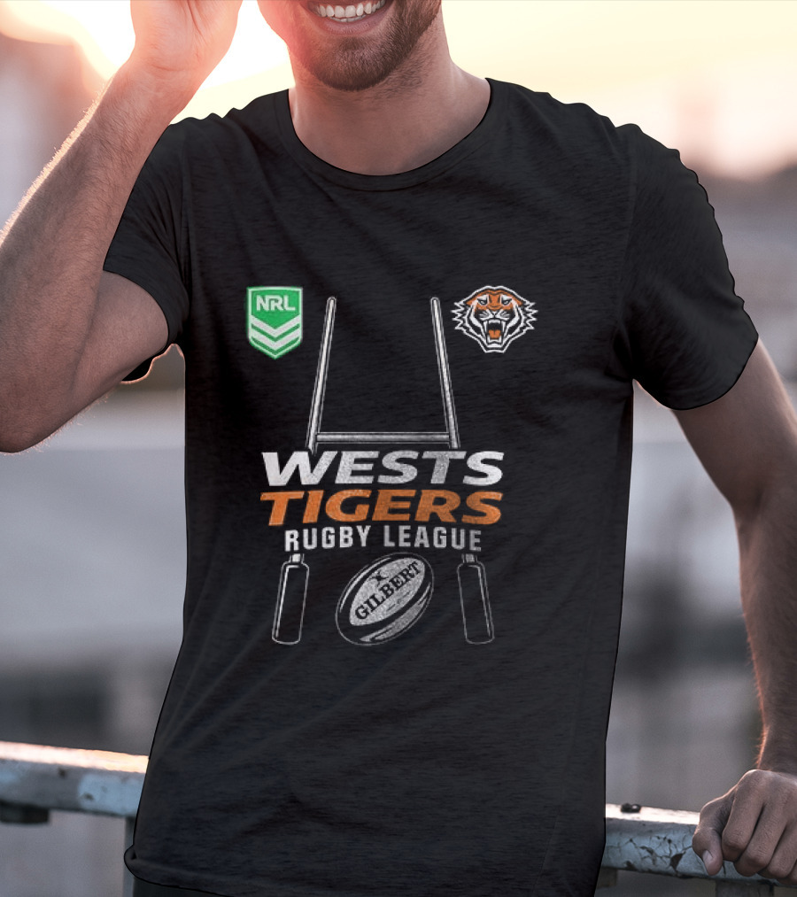 Wests Tigers Rugby League NRL X Motor Harley Davidson Skeleton Gilbert Rugby Ball T-Shirt