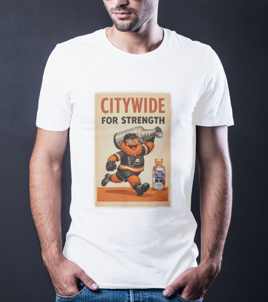 Citywide For Strength Philadelphia Flyers Gritty Pabst Blue Ribbon Stanley Cup T-Shirt