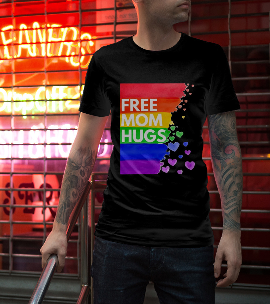 Free Mom Hugs Rainbow Hearts LGBTQ Pride Watercolor T-Shirt