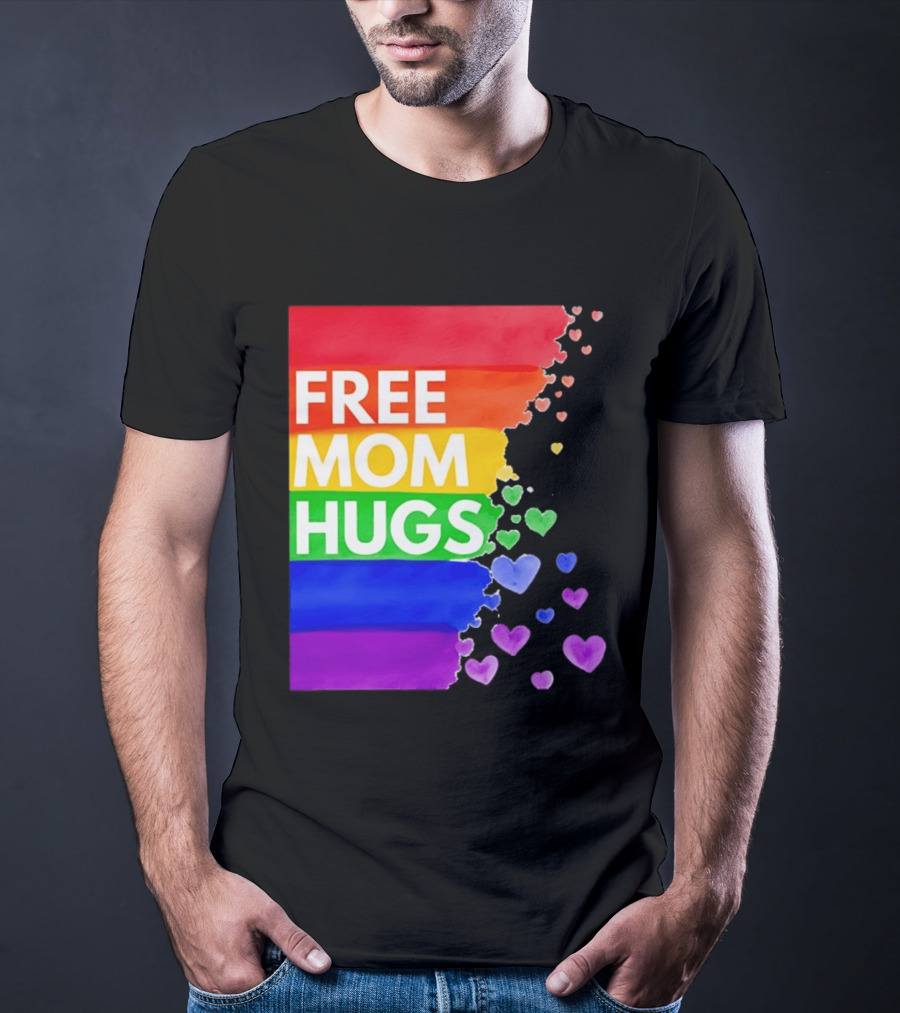 Free Mom Hugs Rainbow Hearts LGBTQ Pride Watercolor T-Shirt