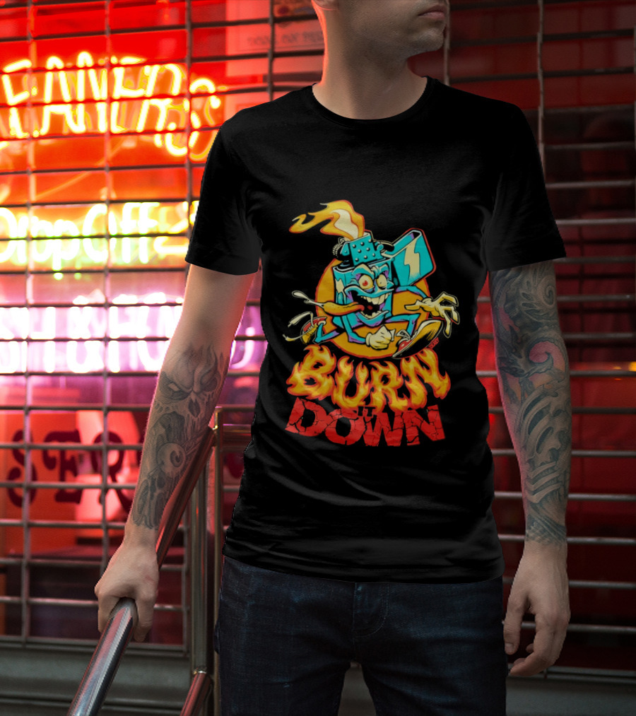 Burn It Down Lighter Mascot With Flames T-Shirt