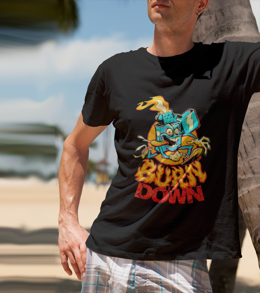 Burn It Down Lighter Mascot With Flames T-Shirt