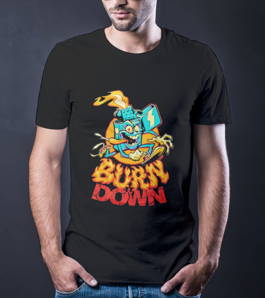 Burn It Down Lighter Mascot With Flames T-Shirt