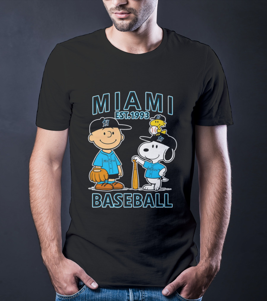 Charlie Brown Snoopy Woodstock Miami Baseball Est 1993 T-Shirt