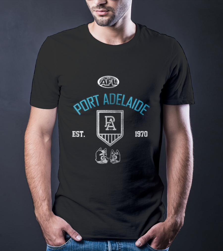 Port Adelaide AFL Blue Dog Cartoon Est 1870 T-Shirt